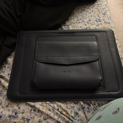 Meine Black Leather Laptop Sleeve with Pocket