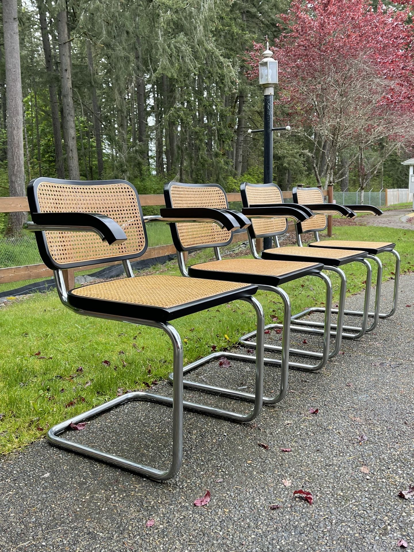Vintage Mid Century Modern  Cesca S64 Dining Chair Set by Marcel Breuer . Set of 4