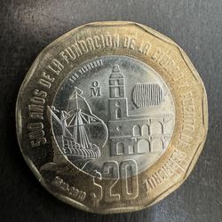 20 Pesos Coin 500 Años De La Fundación De Puerto 