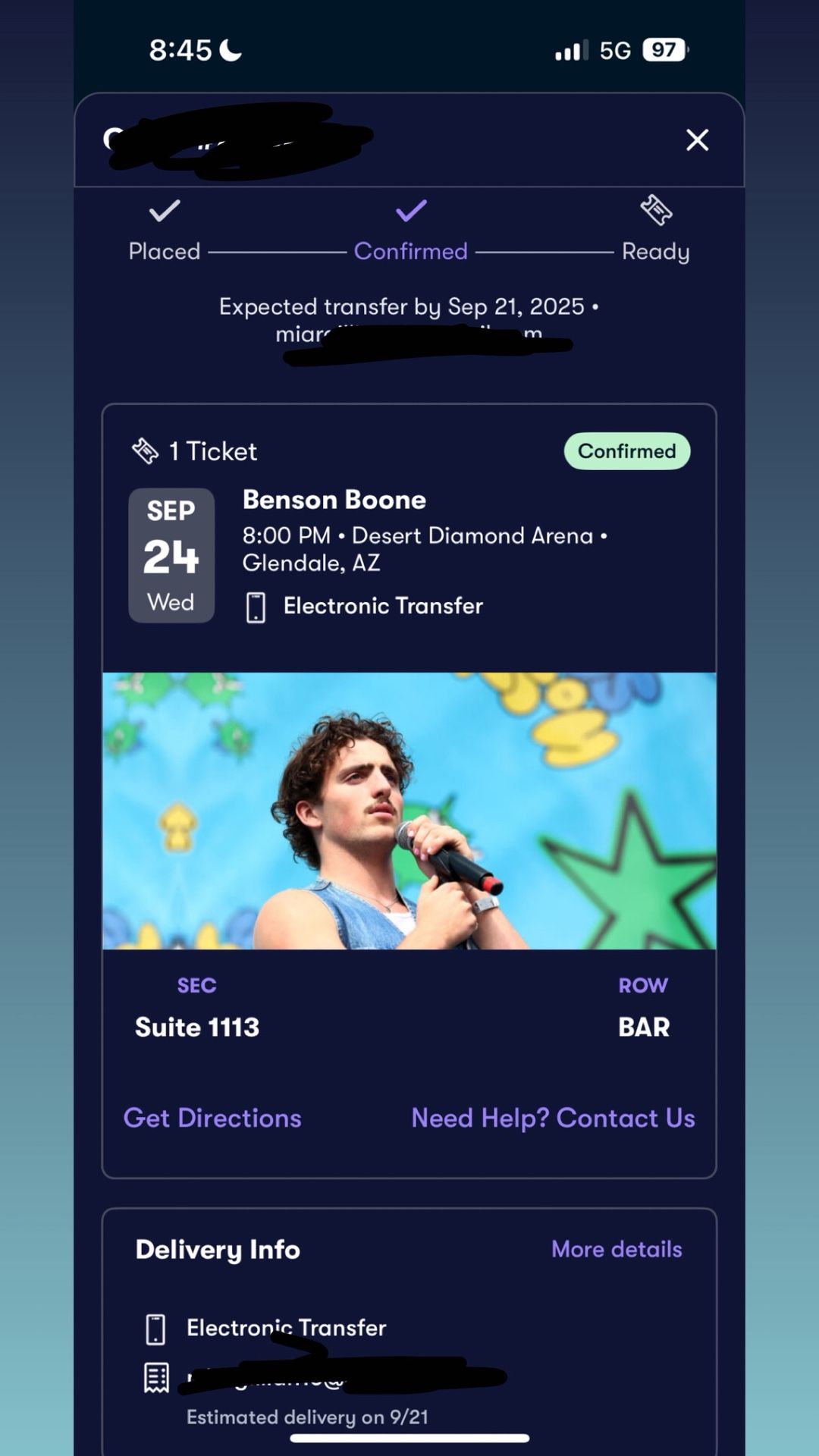 1 SUITE Ticket – Benson Boone • Sept 24, 2025