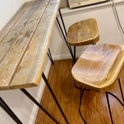 Rustic Wood Bar Table + 2 Stools
