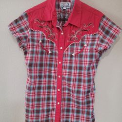 VTG Panhandle Slim Western Shirt Embroidered Women’s L Short Sleeve Pearl Snap