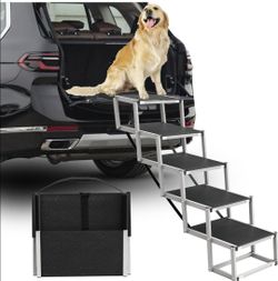 Dog Stairs 5 Step Wide 16in High 34in Foldable Dog Ramp for Car Non-Slip Surface Support up to 230lbs