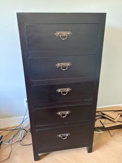 Black Wood 5-Drawer Tall Dresser