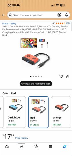 Switch Dock for Nintendo Switch 2,Portable TV Docking Station Replacement with 4K/60HZ HDMI TV USB 3.0 Port and USB C Charging,Compatible with Nintend
