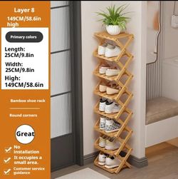 [Alpine Bamboo Shoe Rack] 8 Layers Expandable Collapsible Bamboo Shoe Rack - Alpine Bamboo - 20 Seconds Easy Setup - Ideal for Small Spaces