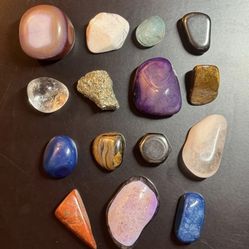 15 Assorted Tumbled Gem Stones with Carrying Pouch. $5 per stone. Take all for $50.