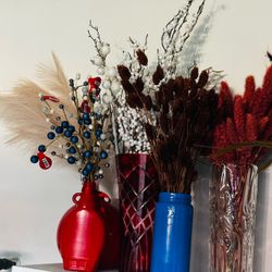 Decorative Vase Set with Faux Floral Stems