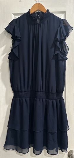 1. State Navy Blue Chiffon Ruffle Mini Dress