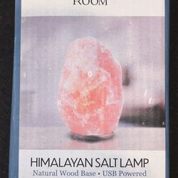 Himalayan Salt Lamp USB Powered Natural Wood Base