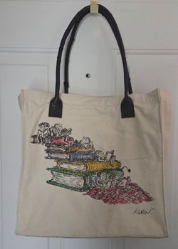 Vintage Edward Koren New Yorker Illustration Heavy Canvas Book Tote Bag - Leather Handles