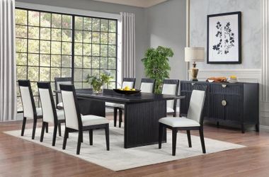 Contemporary & bold style, Black finish wood construction dining set w/extension leaf