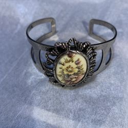 Silver tone Vintage Brooch Cuff Bracelet 
