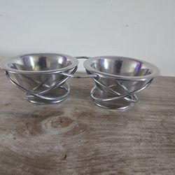 Small stainless steel metal pet food bowls with stand