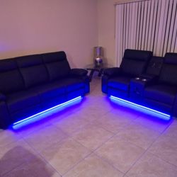 Sofa Y Loveseat (2) Reclinable Led Electrico 
