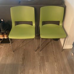 2 Green Office chairs $10 Each Or $15 Both