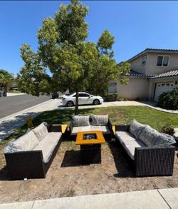 High quality deep seating cushions patio furniture set fire pit propane high quality fully assembled inside the box 🆕