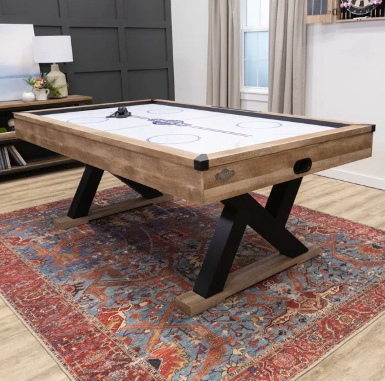 Kirkwood American Legend 84” Air Hockey Table With Rustic Wood Finish and Digital Scoreboard