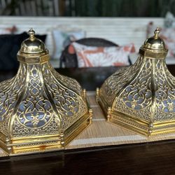 Antique Brass Filigree Matching Large Lampshades 