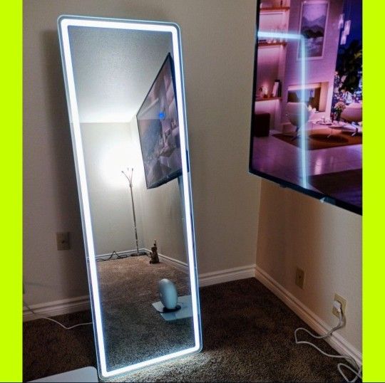 NEW MODERN 64"x 21" BACK LIT FULL LENGTH LED MIRROR. Perfect Size. Embedded Power/Control Button. 3 White Light Temperature. Dimmable