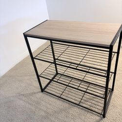 3-Tier Shoe Rack with Wood Top – Black Metal Frame (25” x 12” x 25”)