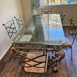 Big Glass / Metal Dining Table With 6 CHAIRS 