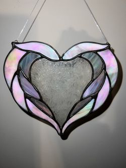 Handmade Iridescent Pink Heart Stained Glass Wall Art
