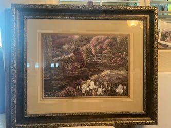 Wall Art Beautiful Large Framed Floral Garden Landscape Art Print – 36” x 30”
