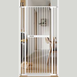 61.02" Extra Tall Cat Gate Wide Pressure Mounted Tall Gate Metal Black Dog Pet Cat Tall Gates for Doorways