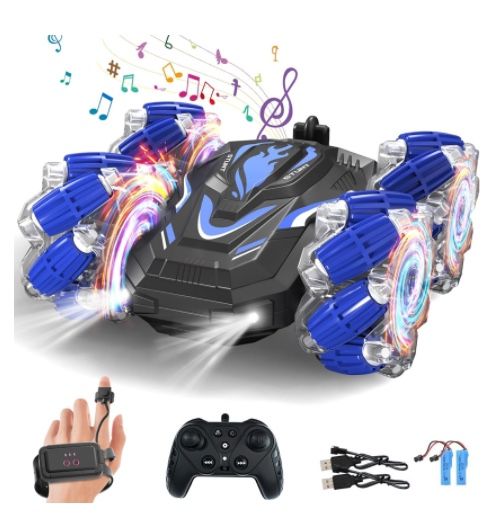 New Gesture Sensing RC Stunt Car with Lights Music, Hand Gesture Remote Control Car 360° Spins Double Side Twisted Glove Controlled RC Car