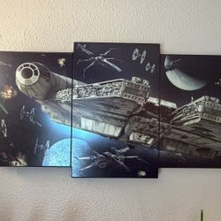 Beautiful Star Wars Mural on Wood-New Condition! 40”x15”