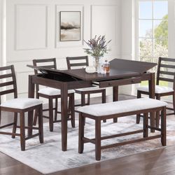 6 pcs counter height Dining table w/table storage 