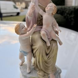 Vintage NAPCO Madonna Children Figurine 1960'S Japan Bisque Woman R4714
