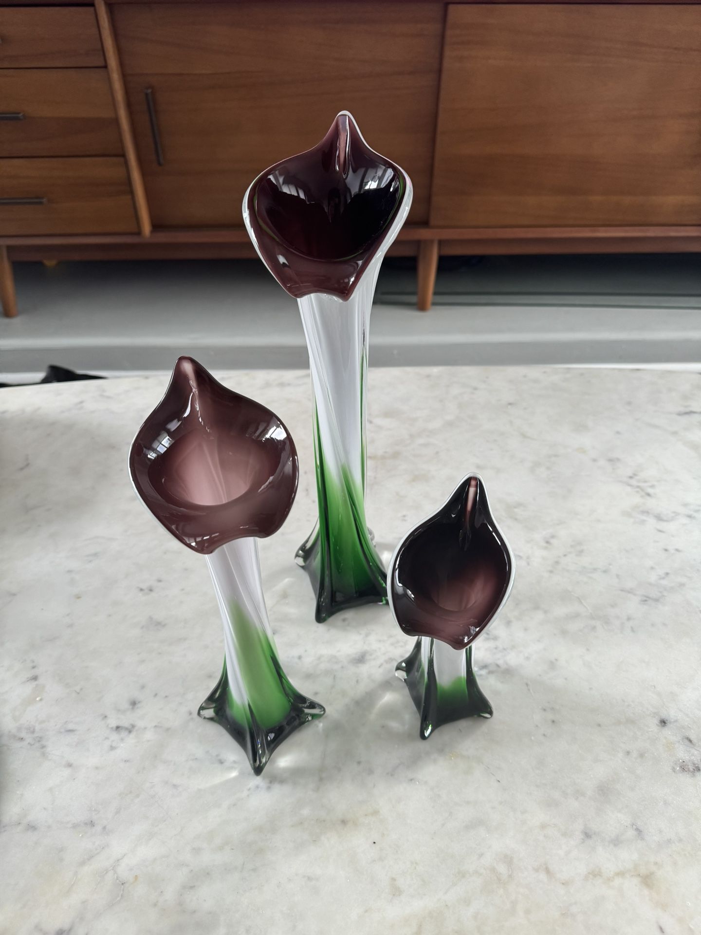 Murano Vases Vintage glass Set Of 3- Calla Lily Jack In The Pulpit Vase Art Glass