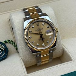 2005 Rolex Datejust 36mm 116233 champagne diamond dial two tone 18k yellow gold stainless steel oyster  fluted bezel Watch box booklets appraisal