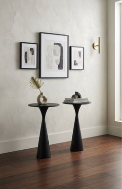 Black Round Pedestal Side Tables Set of 2