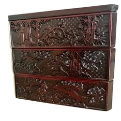 Vintage  Japan  3 Stacking  Trinket Jewelry  Keepsake Box 