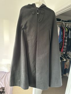 Gihuo Black Hooded Maxi Cape / Cloak - One Size
