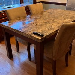 Stone Table With Chairs And Hutch/Bar