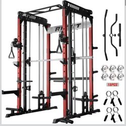 RitFit M1 Pro Smith Machine with Cable Crossover System, Multi-Function Squat Rack Power Cage for Home Gym, Power Rack and Packages