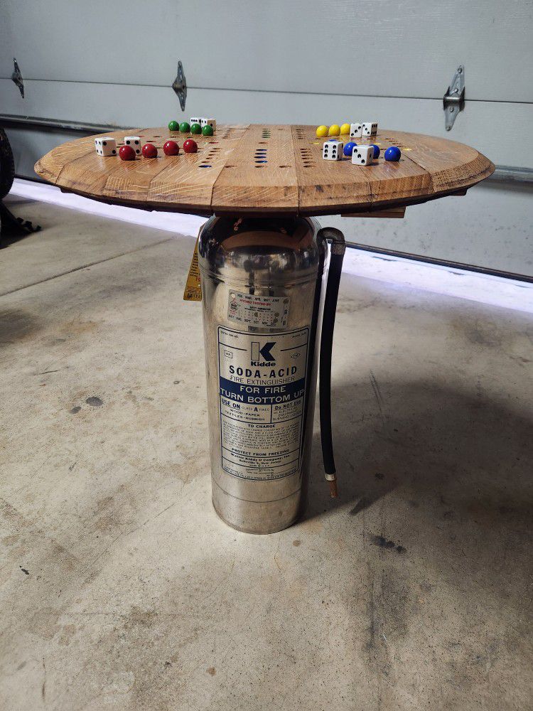Wine Barrel Head, Marble Game Board End Table