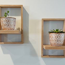 Set Of Red Oak Plant Shelves 