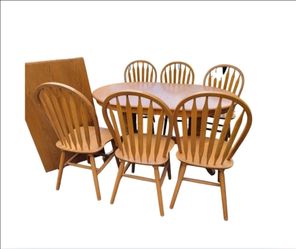 Table, 6 chairs, leaf
