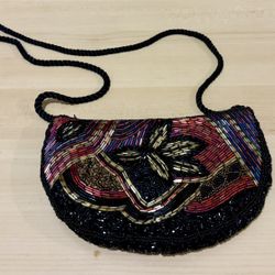 Stunning Vintage Beaded Purse Iridescent Evening Bag w Zipper/RARE