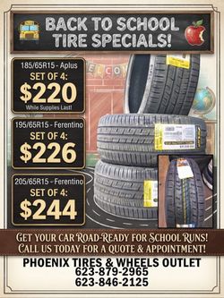 ​🍎🚗 BACK TO SCHOOL TIRE SPECIALS! 🚗🍎 Get your vehicle ready for school runs and daily commutes. Check out our unbeatable set pricing on 15-inch ti