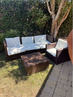 Brown Wicker Patio Sectional Set