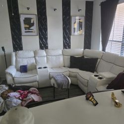 White Leather LED Sectional 