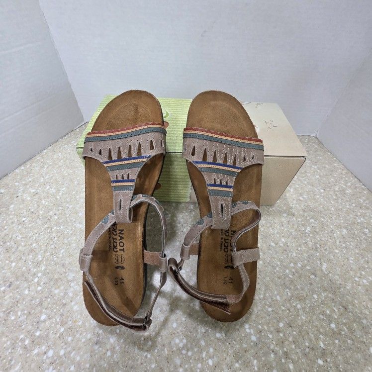 Naot Khaki Grey Odelia Strappy Sandals Women’s EU 41 US 10 Leather NIB