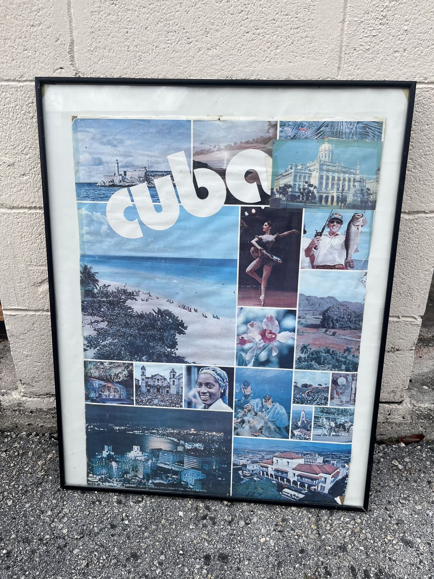 High quality metal frame with glass with montage of vintage Cuba poster