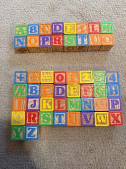 50pcs Wood Blocks Vintage Alphabet Letters Numbers Wooden Learning Lot